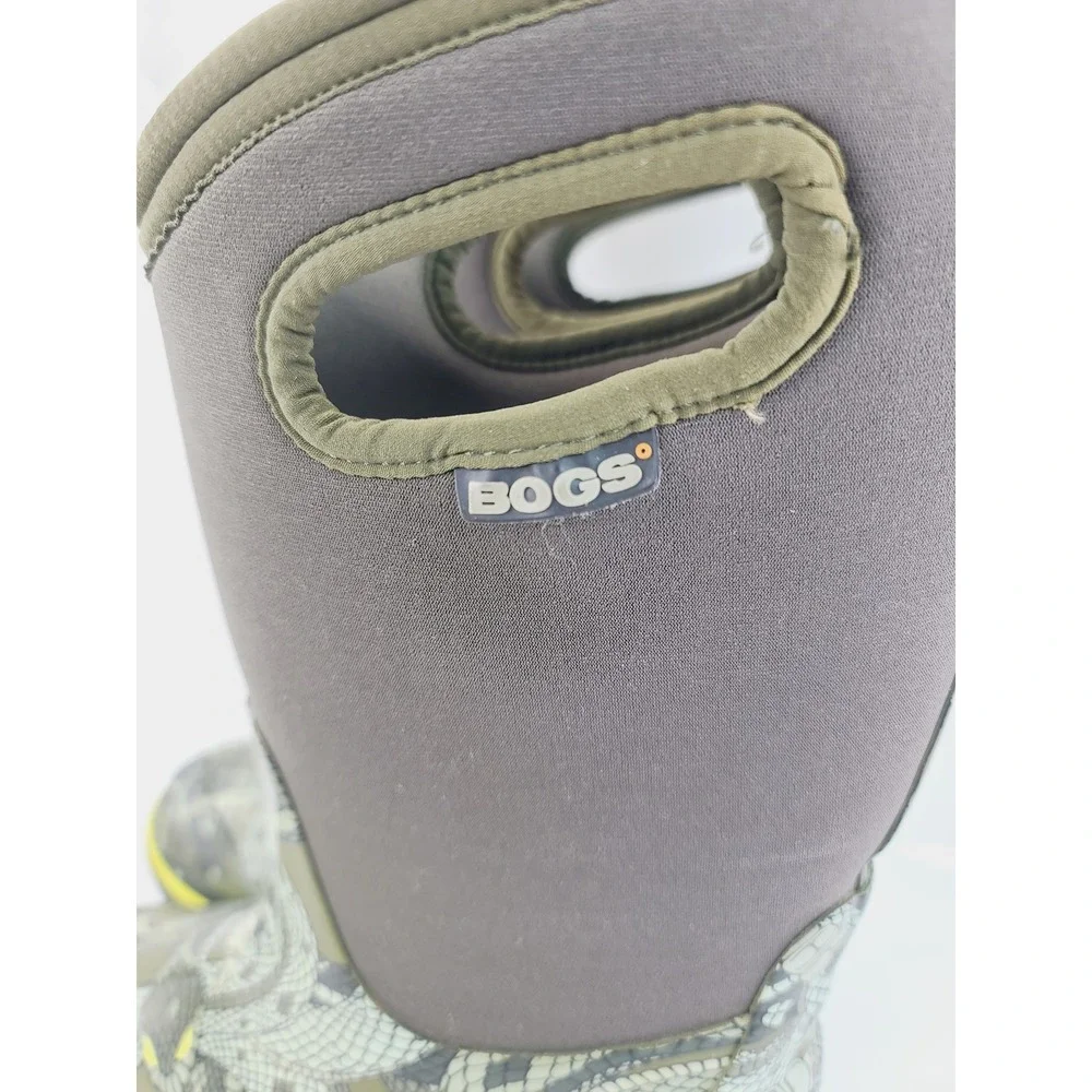 Bogs,‎ Round Toe Rubber, Neoprene, Outdoor Boot Rain Boot Kids Size 4 Green Gray